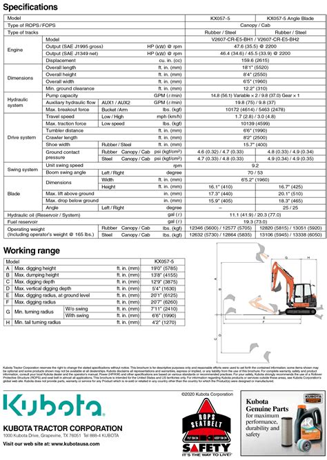 kubota kx057 specs